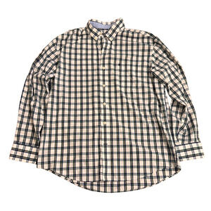 IZOD Premium Essentials Shirt L Blue Green Plaid Button Down Long Sleeve